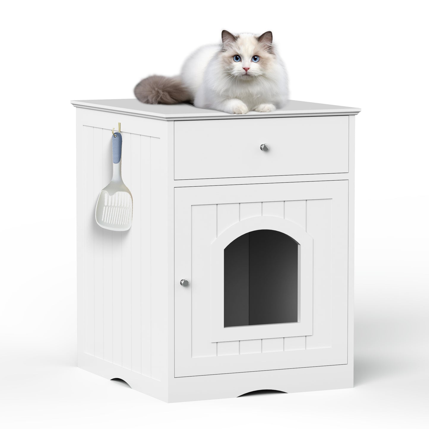 Wooden Pet House, Litter Box Fence With Drawers