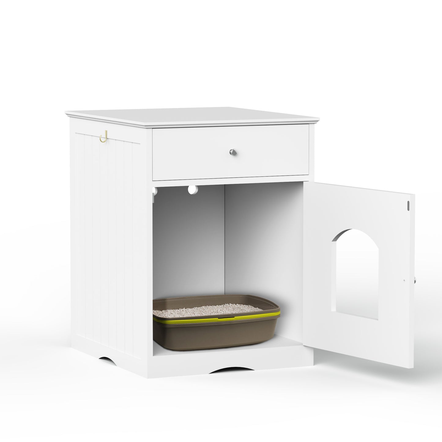 Wooden Pet House, Litter Box Fence With Drawers